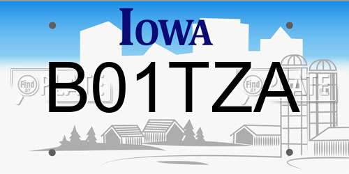 B01TZA Iowa License Plate