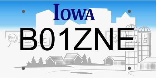 B01ZNE Iowa License Plate