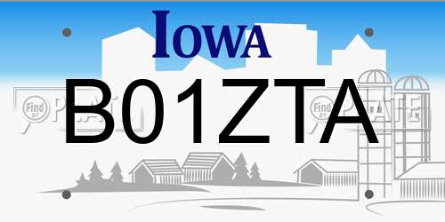 B01ZTA Iowa License Plate