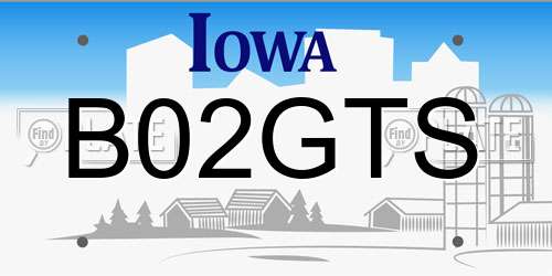 B02GTS Iowa License Plate