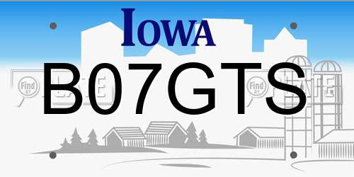 B07GTS Iowa License Plate
