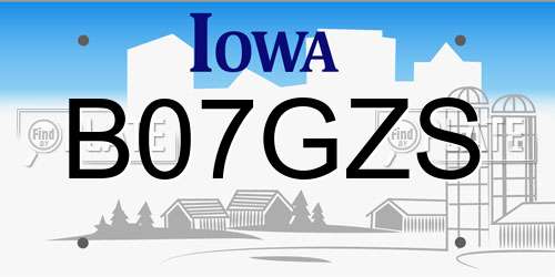B07GZS Iowa License Plate