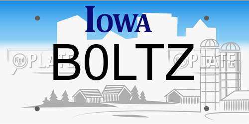 B0LTZ Iowa License Plate
