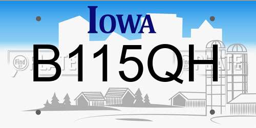 B115QH Iowa License Plate