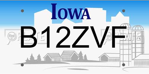 B12ZVF Iowa License Plate