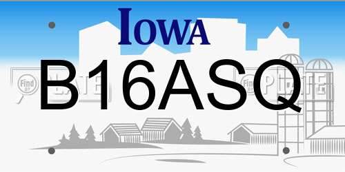 B16ASQ Iowa License Plate