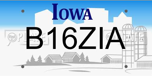B16ZIA Iowa License Plate