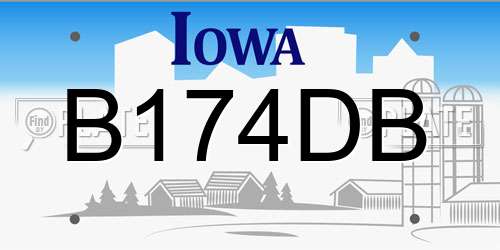 B174DB Iowa License Plate