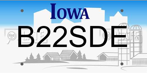 B22SDE Iowa License Plate