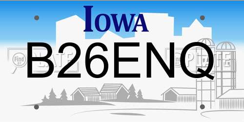 B26ENQ Iowa License Plate