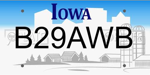 B29AWB Iowa License Plate