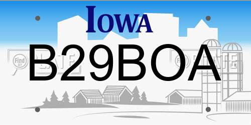 B29BOA Iowa License Plate
