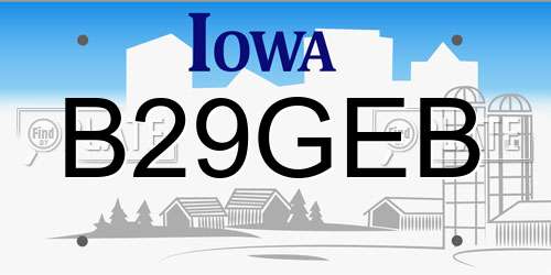 B29GEB Iowa License Plate