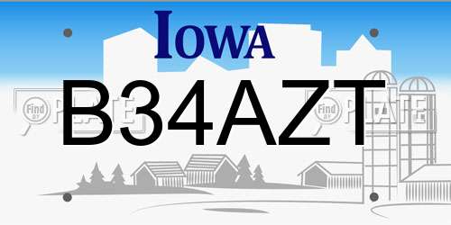 B34AZT Iowa License Plate