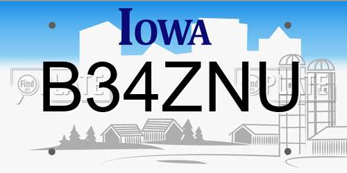 B34ZNU Iowa License Plate
