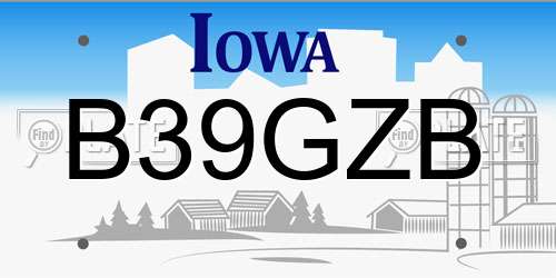 B39GZB Iowa License Plate
