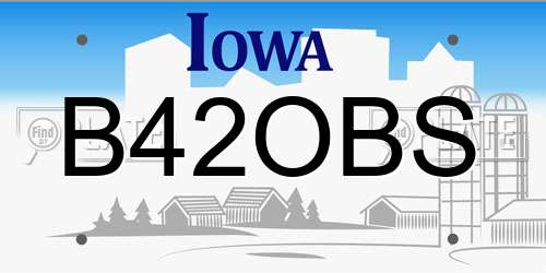 B42OBS Iowa License Plate