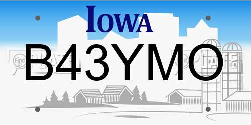 B43YMO Iowa License Plate