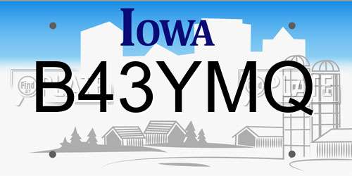 B43YMQ Iowa License Plate