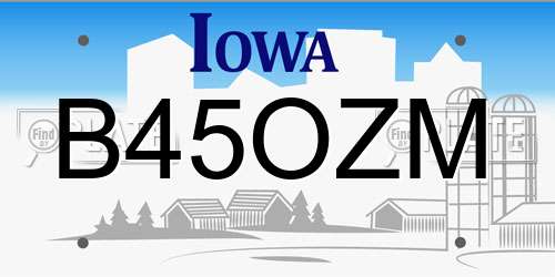 B45OZM Iowa License Plate