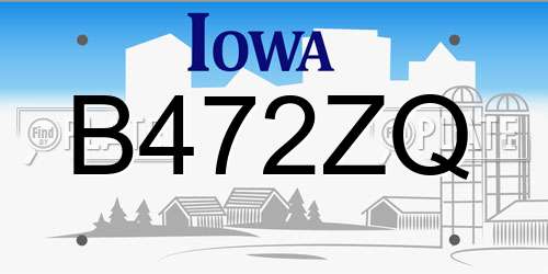 B472ZQ Iowa License Plate