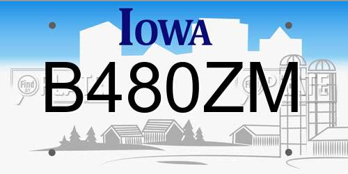 B480ZM Iowa License Plate