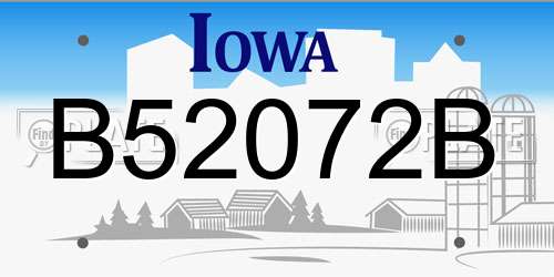B52072B Iowa License Plate