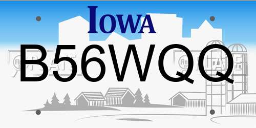 B56WQQ Iowa License Plate
