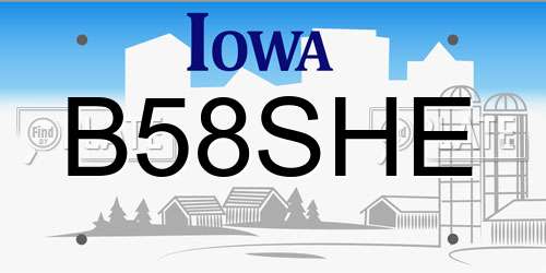 B58SHE Iowa License Plate