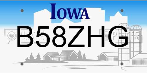 B58ZHG Iowa License Plate