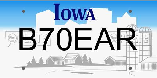 B70EAR Iowa License Plate