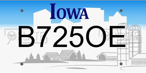 B725OE Iowa License Plate