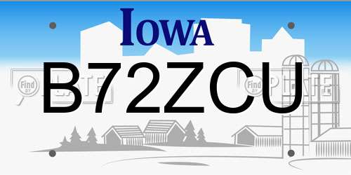 B72ZCU Iowa License Plate