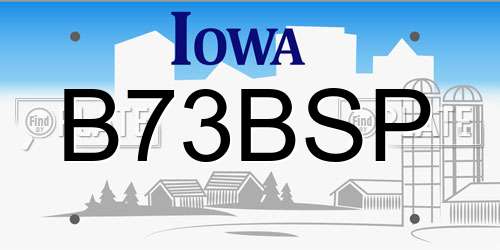 B73BSP Iowa License Plate