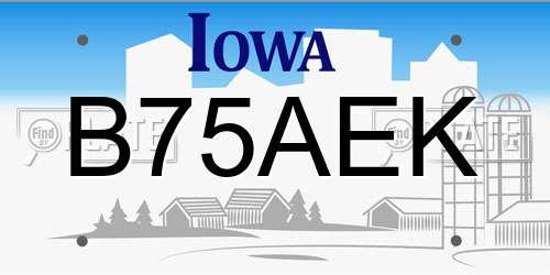 B75AEK Iowa License Plate