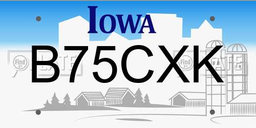 B75CXK Iowa License Plate