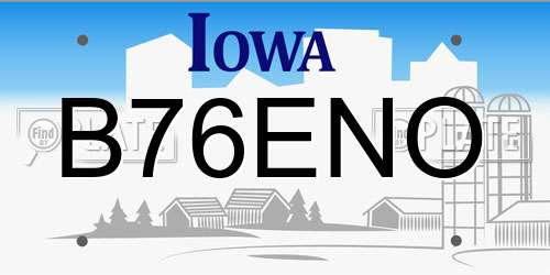 B76ENO Iowa License Plate