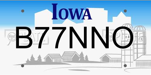 B77NNO Iowa License Plate