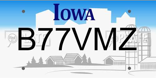 B77VMZ Iowa License Plate