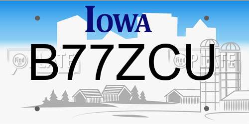 B77ZCU Iowa License Plate