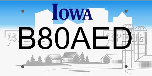 B80AED Iowa License Plate