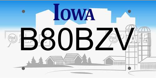 B80BZV Iowa License Plate