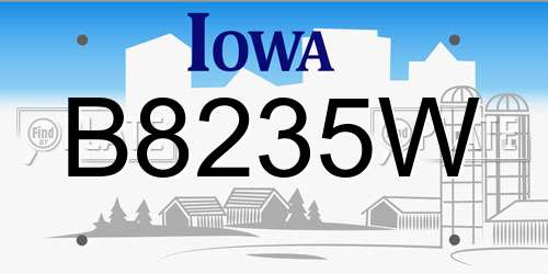 B8235W Iowa License Plate