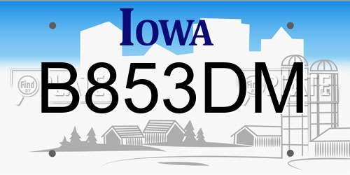 B853DM Iowa License Plate