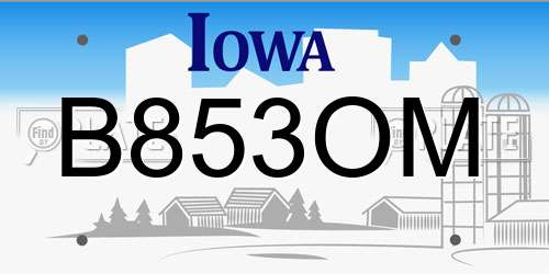 B853OM Iowa License Plate