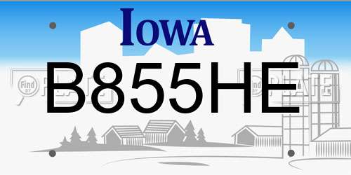 B855HE Iowa License Plate