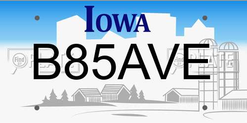 B85AVE Iowa License Plate