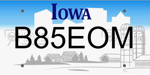 B85EOM Iowa License Plate