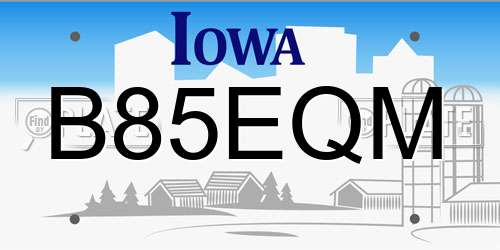 B85EQM Iowa License Plate
