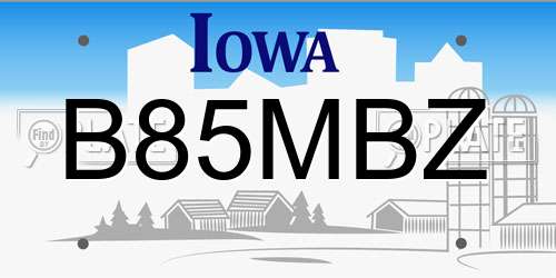 B85MBZ Iowa License Plate